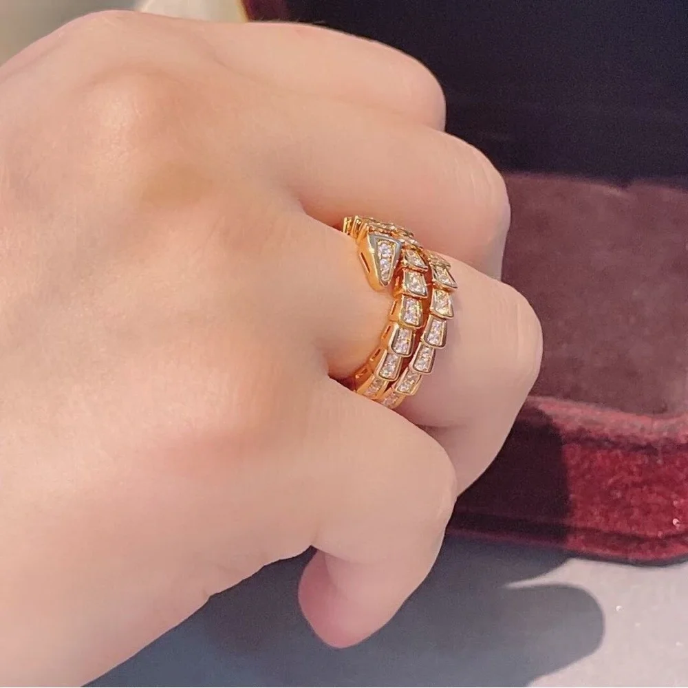 Bulgari Gold and Clear Crystal Serpentine Wrap Ring